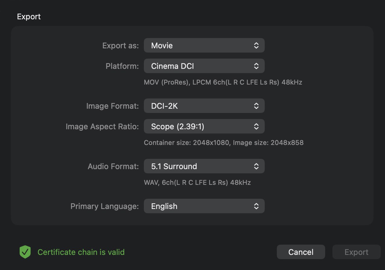 Export dialog with format and asset options