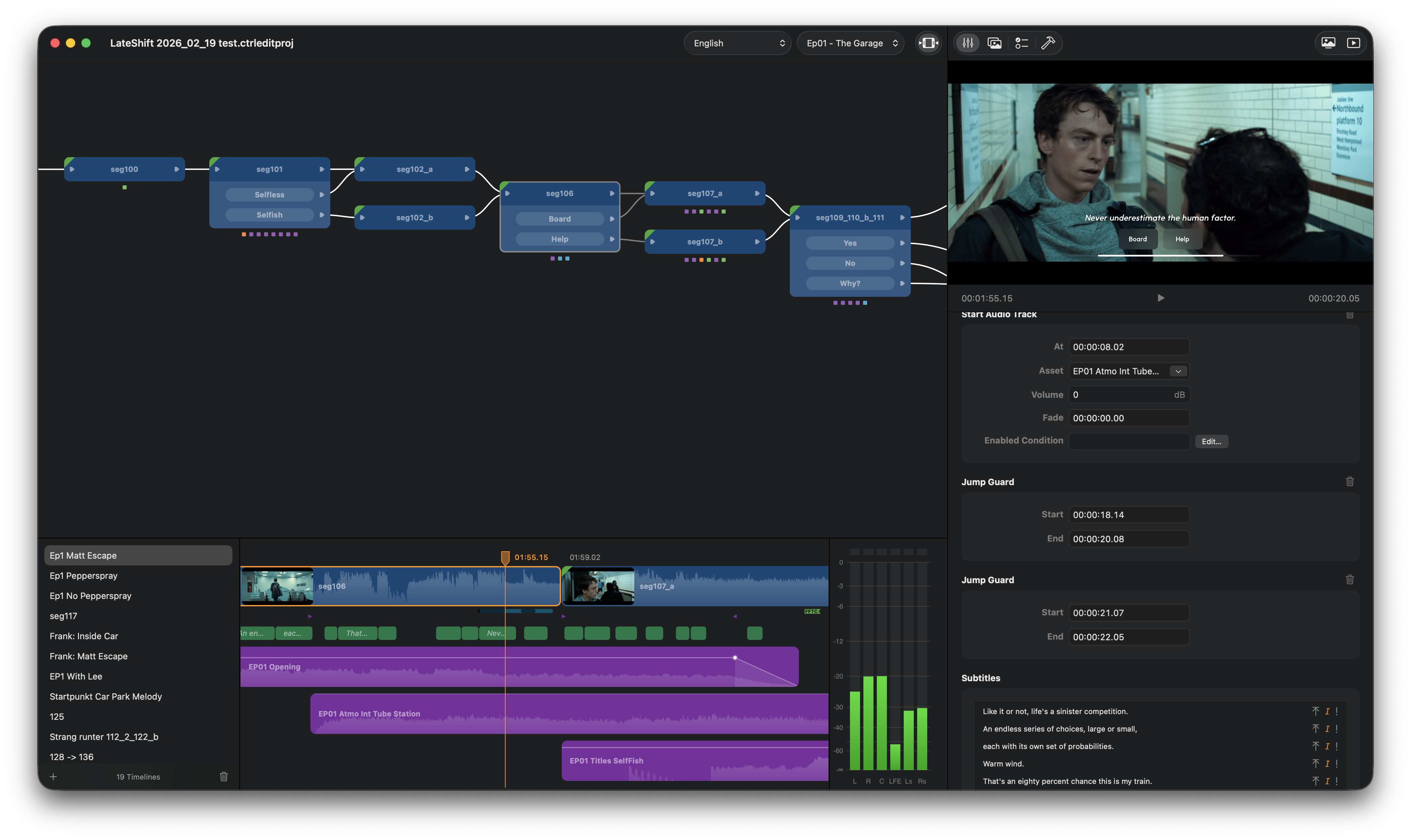 CtrlMovie Editor main window with story graph, timeline, properties and player
